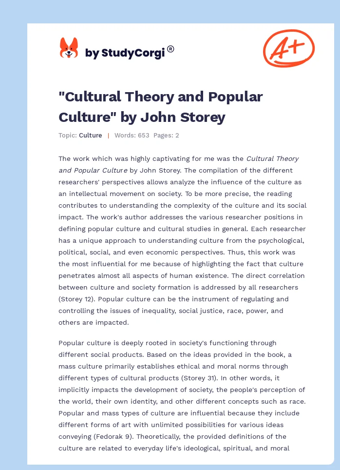 "Cultural Theory and Popular Culture" by John Storey. Page 1