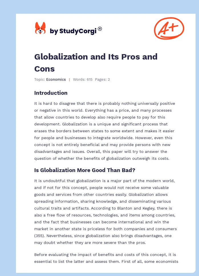 Globalization and Its Pros and Cons. Page 1