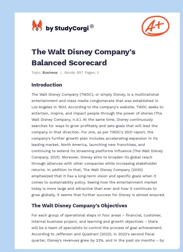 The Walt Disney Company's Balanced Scorecard. Page 1