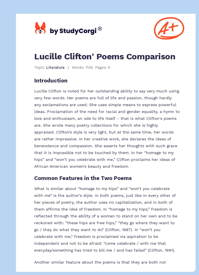 Lucille Clifton' Poems Comparison. Page 1