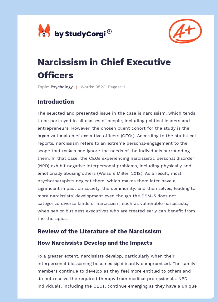 Narcissism in Chief Executive Officers. Page 1