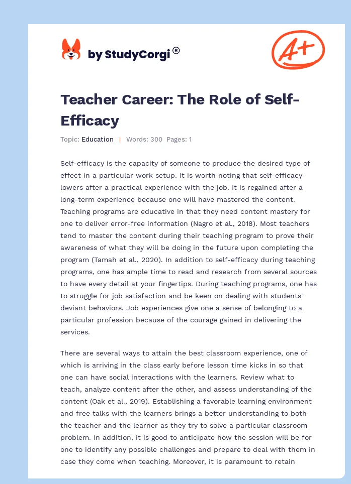 Teacher Career: The Role of Self-Efficacy. Page 1