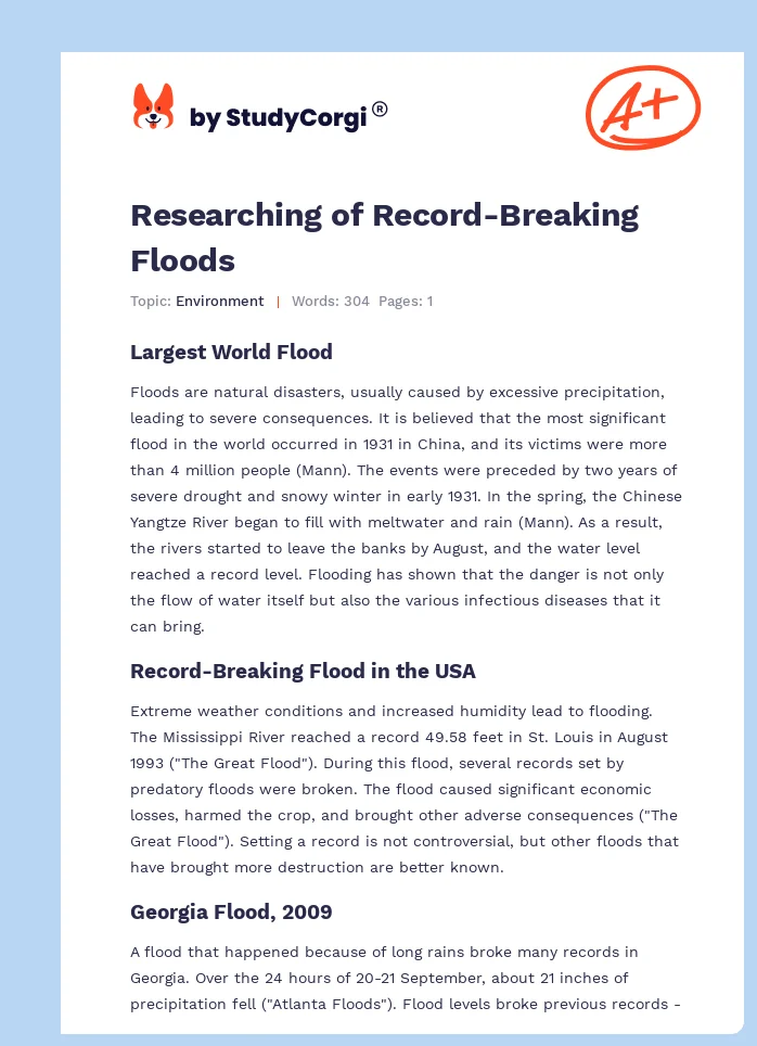 Researching of Record-Breaking Floods. Page 1