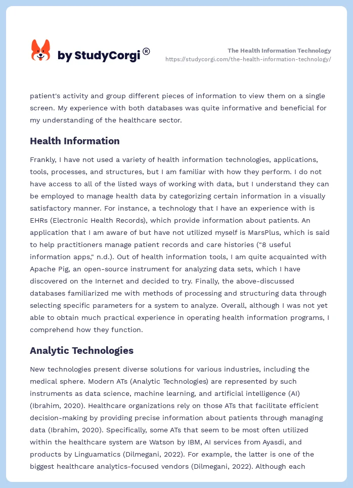 The Health Information Technology. Page 2