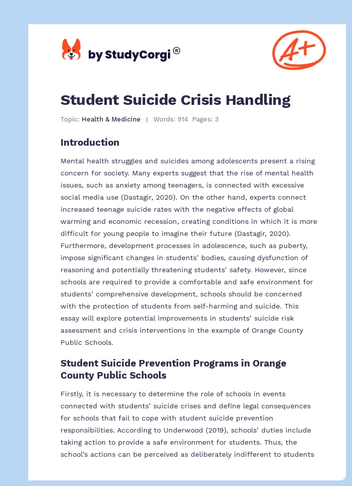 Student Suicide Crisis Handling. Page 1
