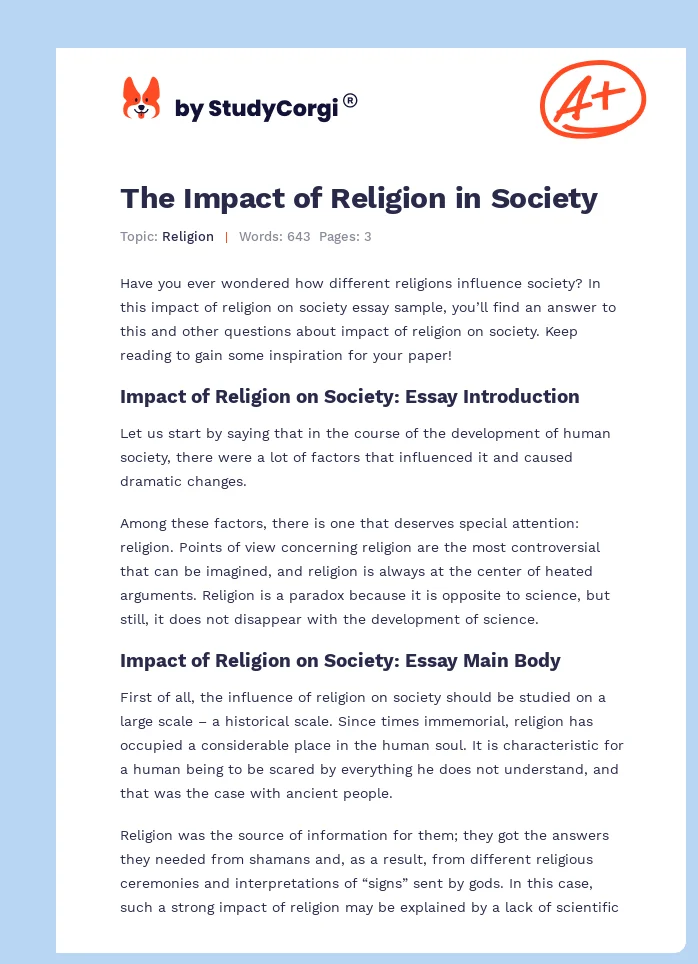 impact of religion on society essay