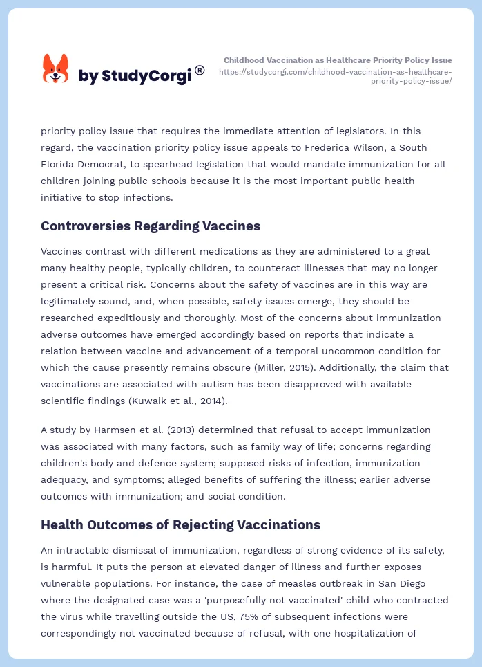 Childhood Vaccination as Healthcare Priority Policy Issue. Page 2