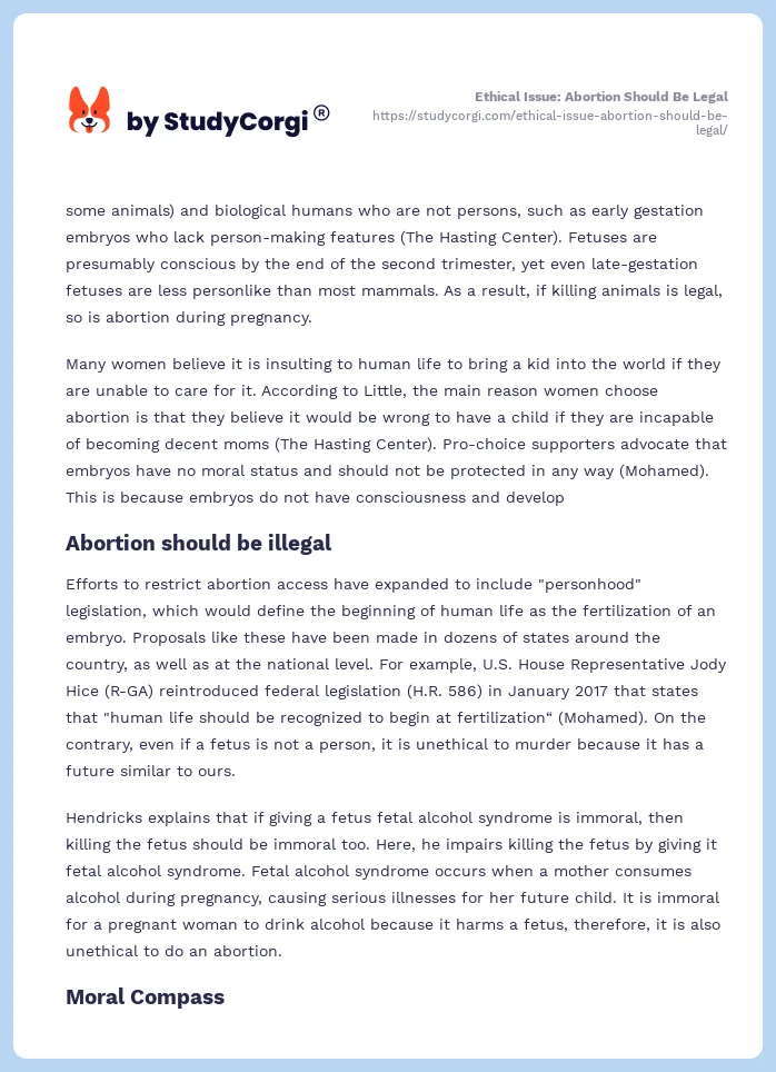 Ethical Issue: Abortion Should Be Legal. Page 2