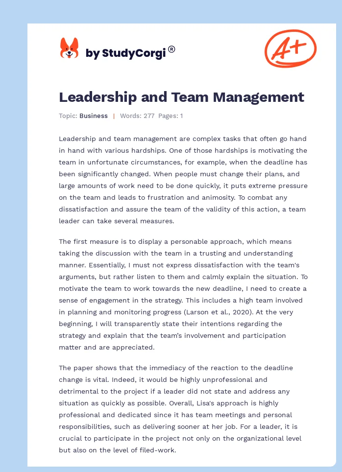 Leadership and Team Management. Page 1