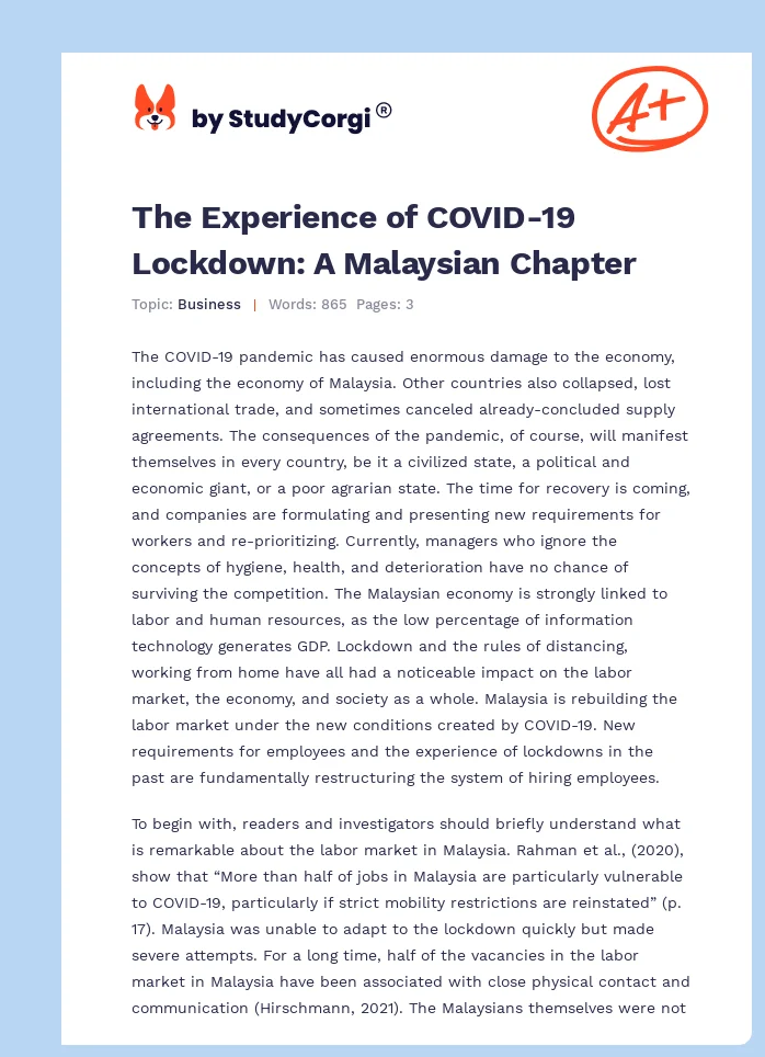 The Experience of COVID-19 Lockdown: A Malaysian Chapter. Page 1