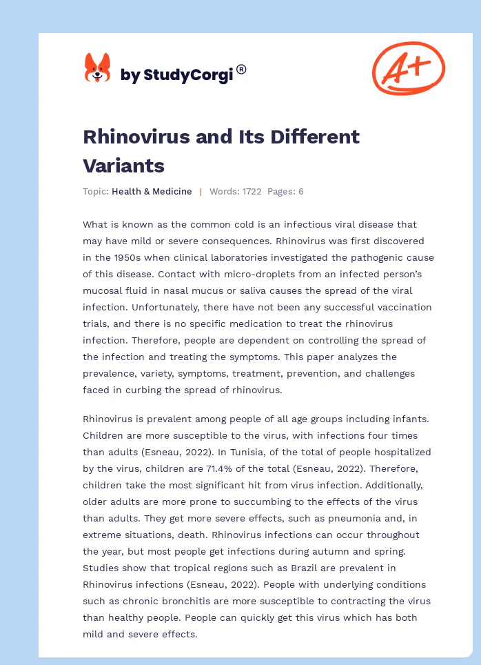 Rhinovirus and Its Different Variants. Page 1