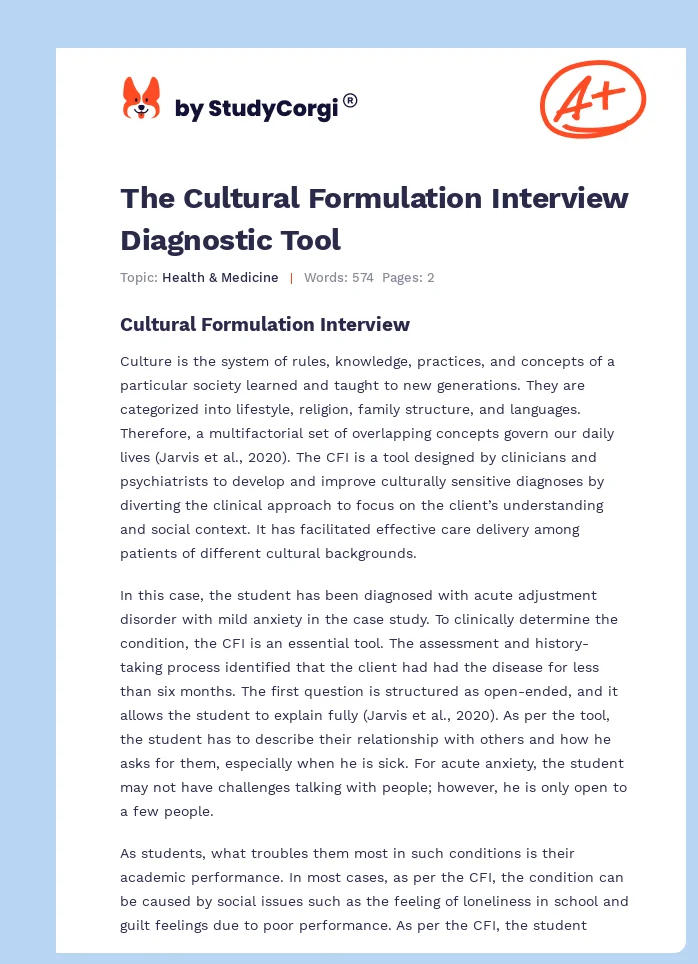 The Cultural Formulation Interview Diagnostic Tool. Page 1
