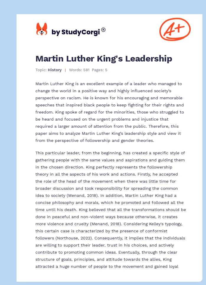 Martin Luther King's Leadership. Page 1