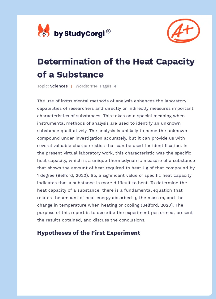 Determination of the Heat Capacity of a Substance. Page 1