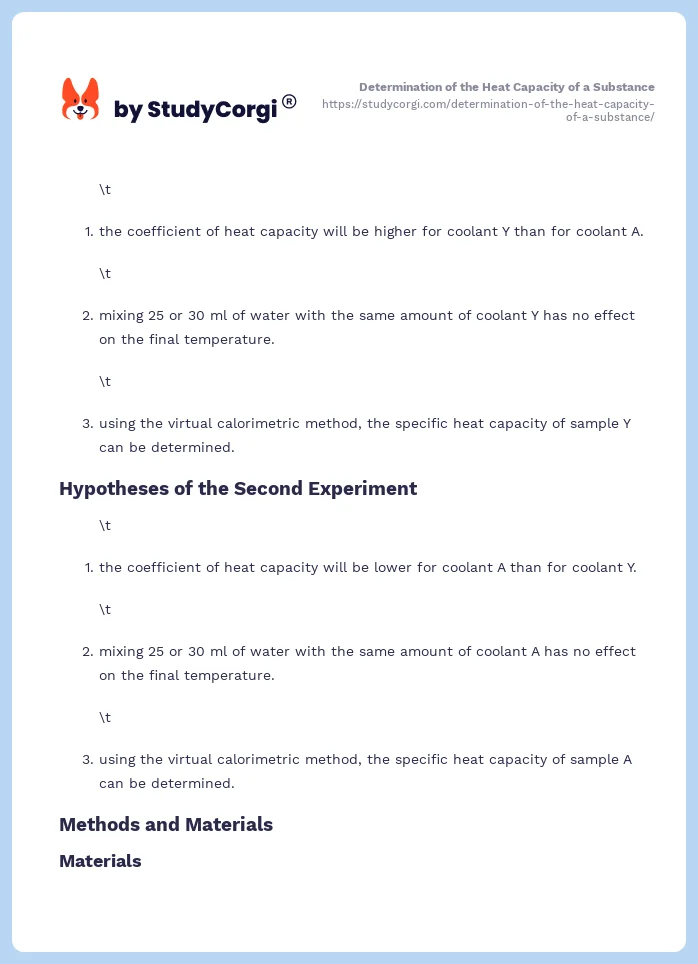 Determination of the Heat Capacity of a Substance. Page 2