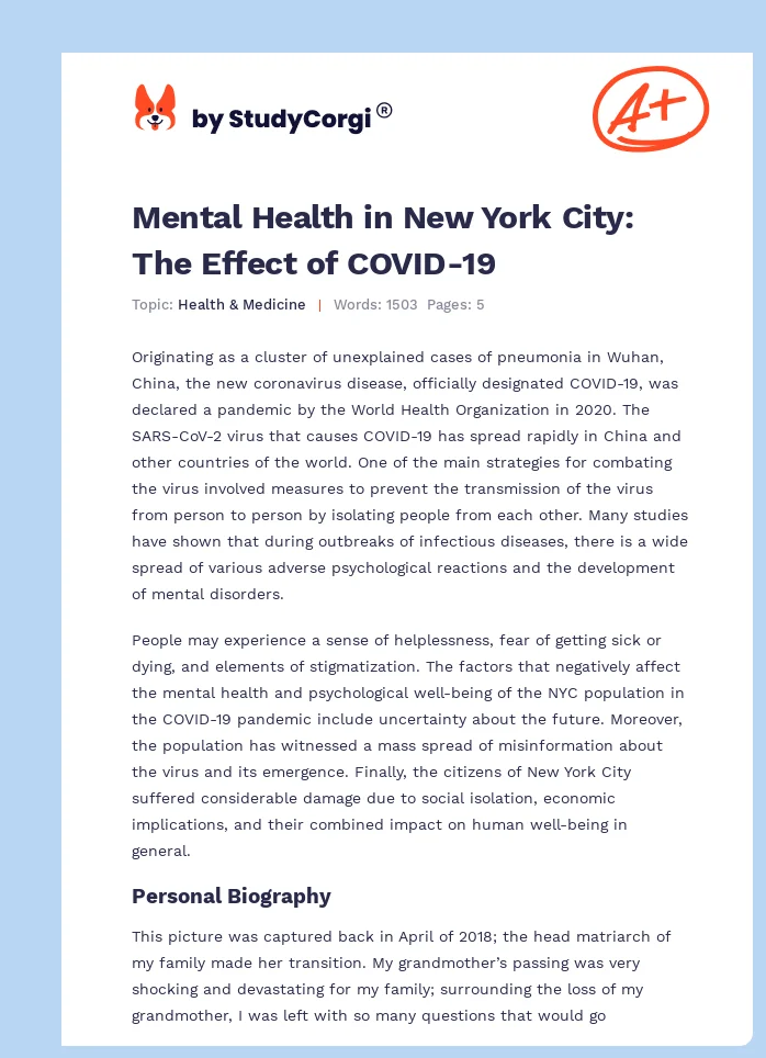 Mental Health in New York City: The Effect of COVID-19. Page 1
