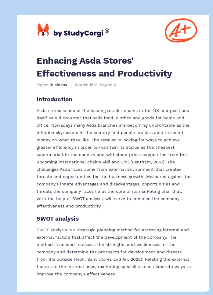 Enhacing Asda Stores' Effectiveness and Productivity. Page 1