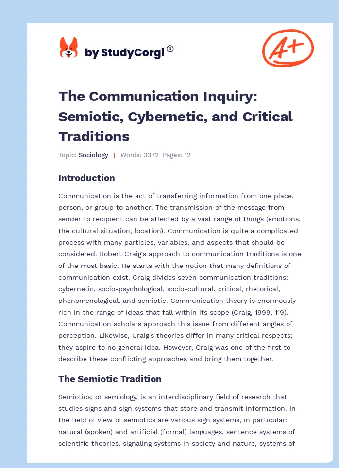 The Communication Inquiry: Semiotic, Cybernetic, and Critical Traditions. Page 1