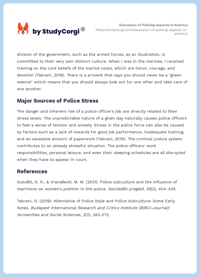 Discussion of Policing Aspects in America. Page 2