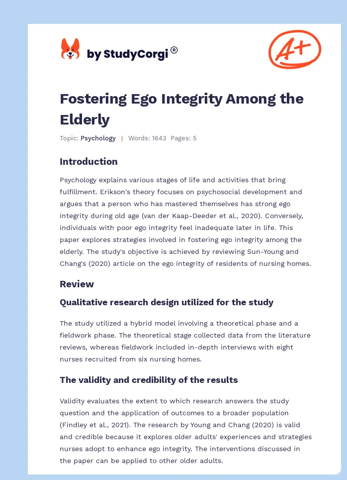 Fostering Ego Integrity Among the Elderly. Page 1