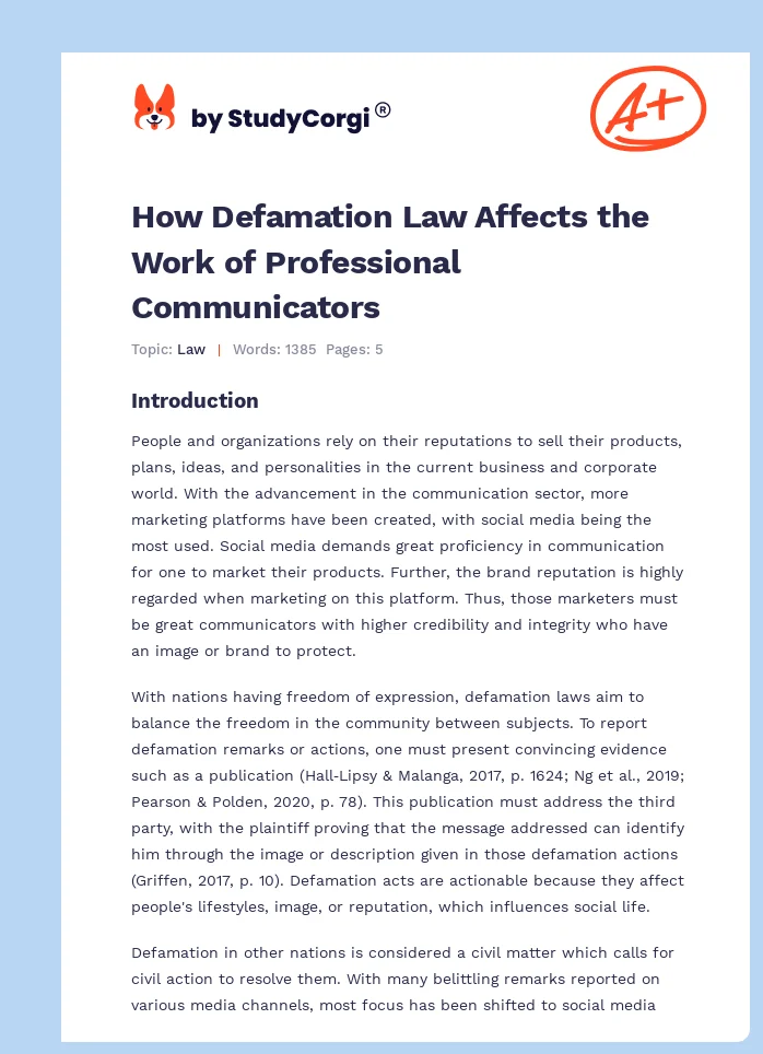 How Defamation Law Affects the Work of Professional Communicators. Page 1
