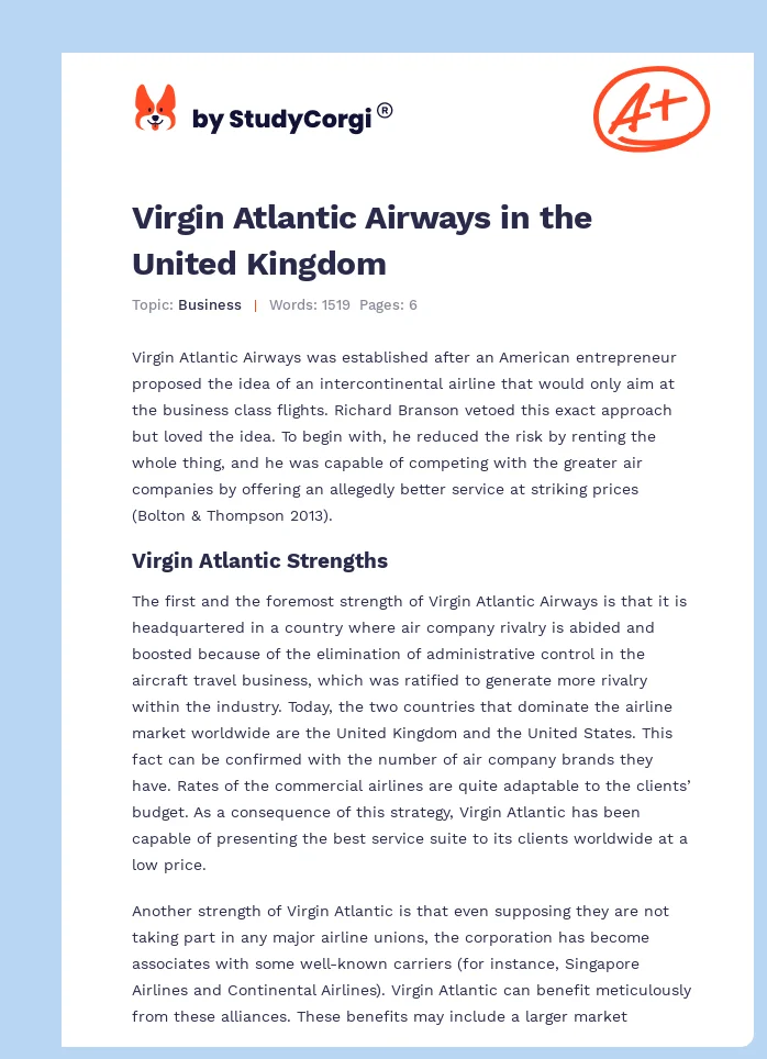 Virgin Atlantic Airways in the United Kingdom. Page 1