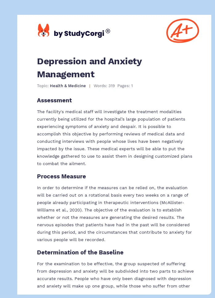 Depression and Anxiety Management. Page 1