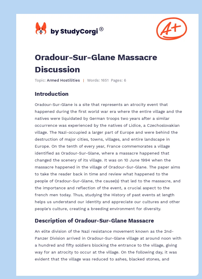 Oradour-Sur-Glane Massacre Discussion. Page 1