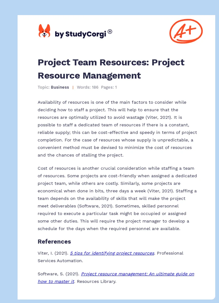 Project Team Resources: Project Resource Management. Page 1