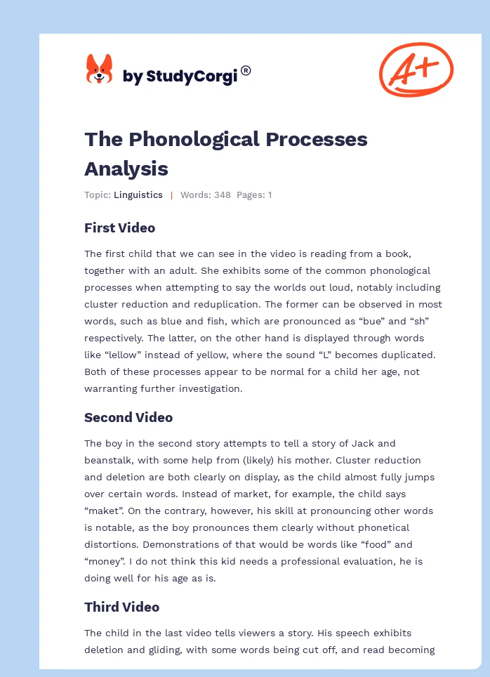 The Phonological Processes Analysis. Page 1