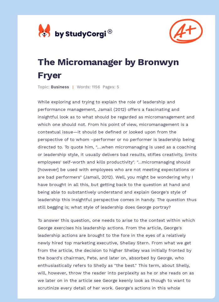 The Micromanager by Bronwyn Fryer. Page 1