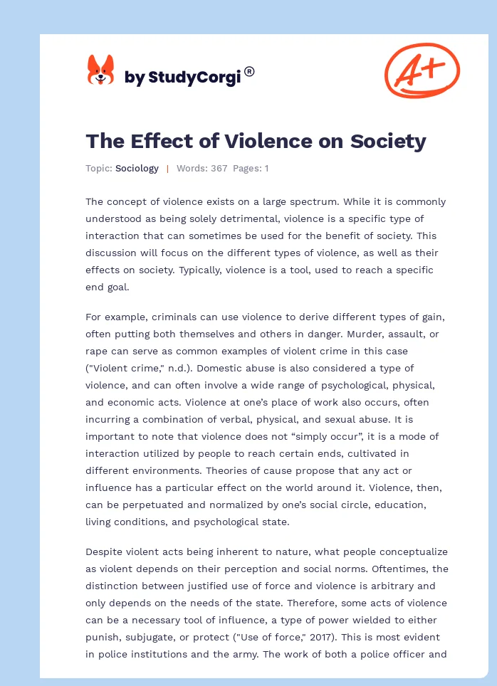 The Effect of Violence on Society. Page 1