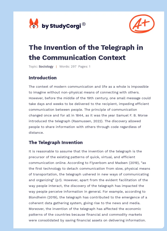 The Invention of the Telegraph in the Communication Context. Page 1