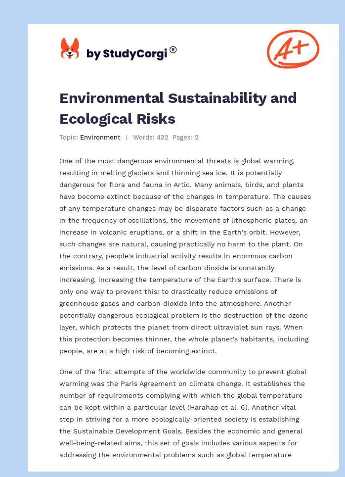 Environmental Sustainability and Ecological Risks. Page 1