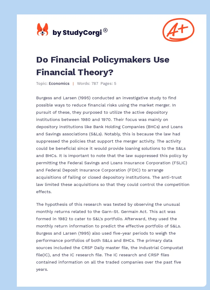 Do Financial Policymakers Use Financial Theory?. Page 1