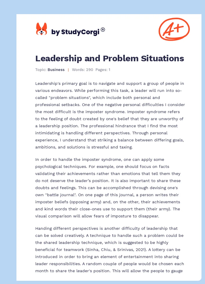 Leadership and Problem Situations. Page 1