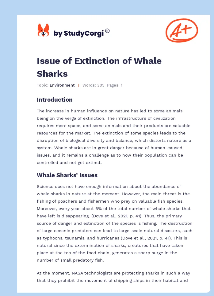 Issue of Extinction of Whale Sharks. Page 1
