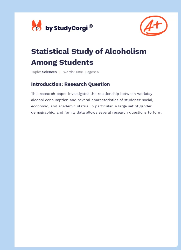 Statistical Study of Alcoholism Among Students. Page 1