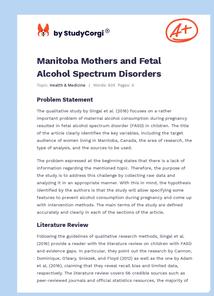 Manitoba Mothers and Fetal Alcohol Spectrum Disorders. Page 1