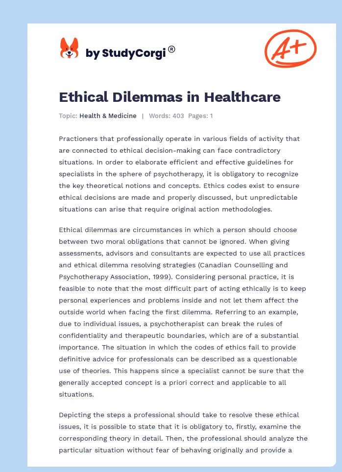 Ethical Dilemmas in Healthcare. Page 1