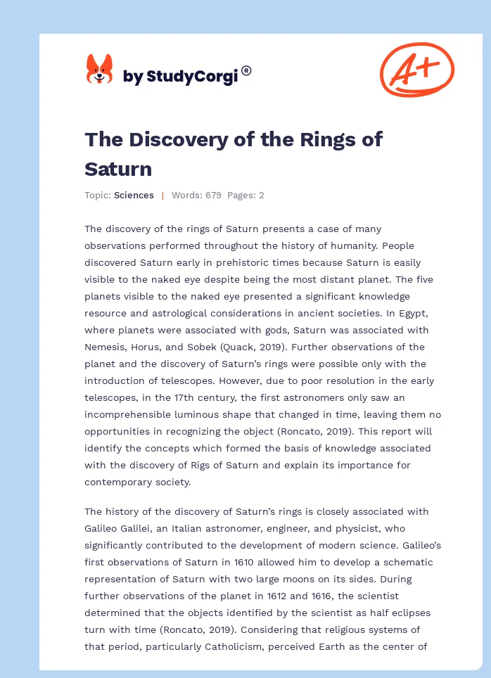 The Discovery of the Rings of Saturn. Page 1
