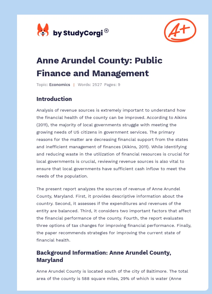 Anne Arundel County: Public Finance and Management. Page 1