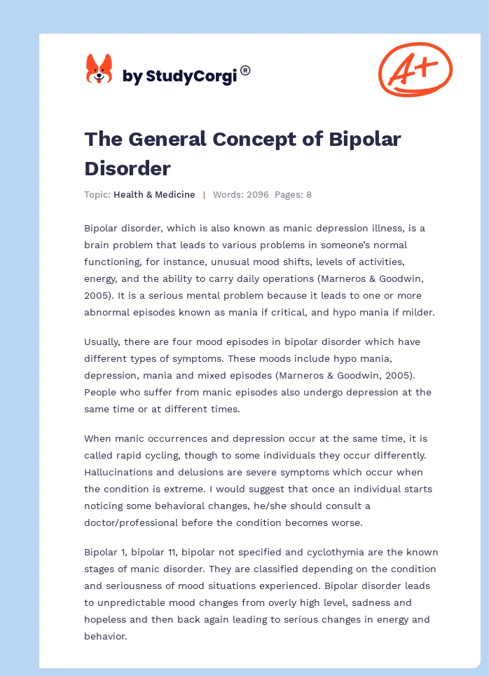 The General Concept of Bipolar Disorder. Page 1