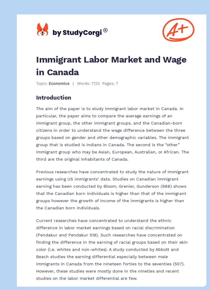 Immigrant Labor Market and Wage in Canada. Page 1