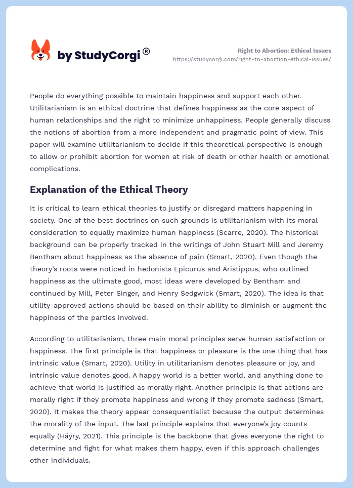 Right to Abortion: Ethical Issues. Page 2