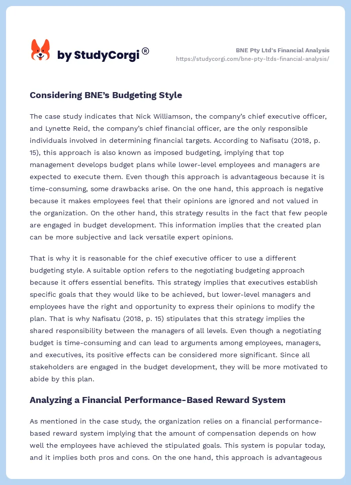 BNE Pty Ltd's Financial Analysis. Page 2
