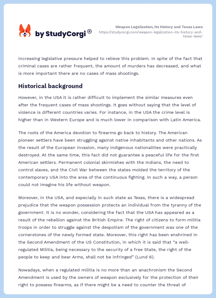 Weapon Legalization, Its History and Texas Laws. Page 2