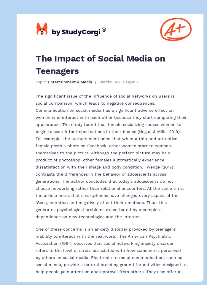 The Impact of Social Media on Teenagers. Page 1