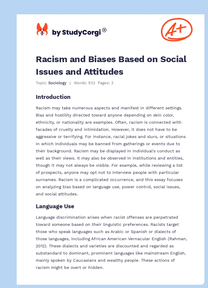 Racism and Biases Based on Social Issues and Attitudes. Page 1