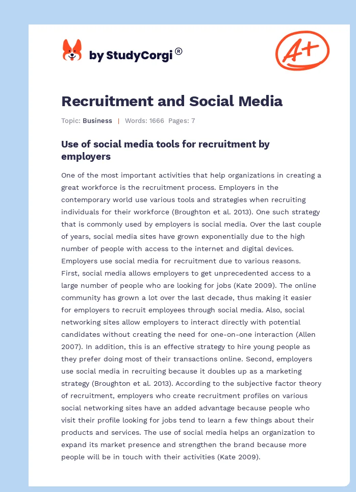 Recruitment and Social Media. Page 1